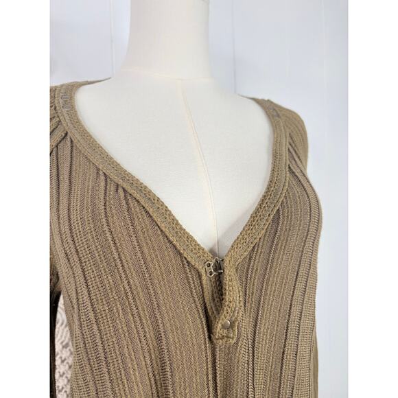 Free People Ribs and Ruffles Tunic Top Size Medium Olive Green Henley Peplum - Picture 4 of 11